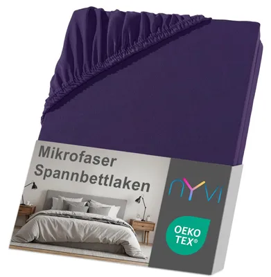 Produktbild von NYVI Spannbettlaken DreamScience Mikrofaser 180x200 - 200x200 cm aubergine für Matratzen bis 22 cm Höhe - Weich & Anschmiegsam, Rundumgummizug, Bügelfrei