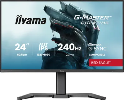 Produktbild von 24" Fast IPS Gaming, G-Master Red Eagle, FreeSync Premium / G-Sync Compatible, 1920x1080@240Hz, 350cd/m², 2x HDMI, DisplayPort, 0.4ms (MPRT), Speakers, Black Tuner, 15cm Height Adj. Stand