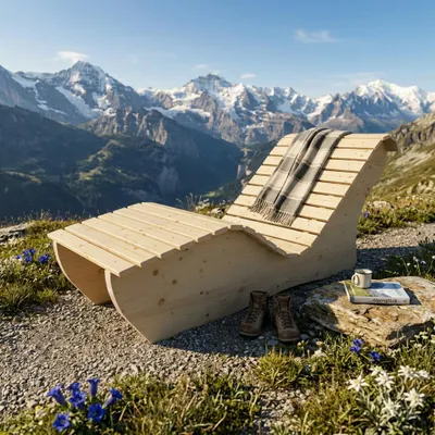 Produktbild von Holzliege Waldsofa Wellenliege Relaxliege "Sigi" Gartenliege Massivholz Fichte gerade 70cm Himmelsliege