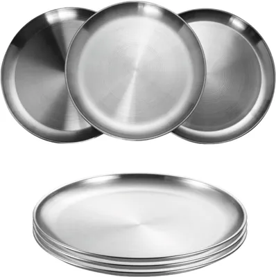 Imagen del producto de Juego de 6 platos redondos de acero inoxidable, diámetro de 20 cm, sin BPA, ideales para camping y cocina