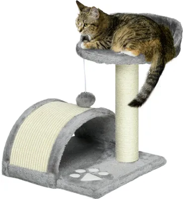 Zdjęcie produktu dla PawHut drapak 46 cm mała wieża dla kota z jaskinią, piłką do zabawy, liną sizalową, podwyższoną platformą, drapakiem dla kota, drzewkiem do wspinaczki, dla kotów do 4 kg, szary