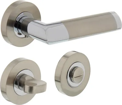 Produktbild von Bicolor Türdrücker Modell Mainz-R Rosettengarnitur Drückergarnitur massiv Zamak Türbeschlag WC DIN Norm