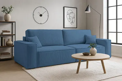 Produktbild von VENASI HUGO Polstersofa mit Schlaffunktion und Bettkasten Couch Sofa Cord Bettsofa Schlafsofa Blau