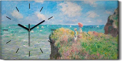 Produktbild von Wohnzimmer-Bild Leinwand Uhr Geräuschlos 60x30 Der Klippenweg bei Pourville - schwarze Hände