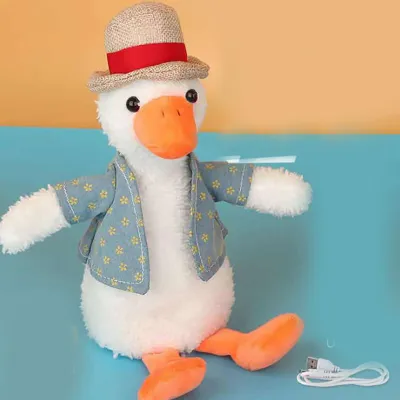 Image de Jouet canard parlant répète ce que vous dites, avec un joli chapeau de paille, un gilet amovible, jouet en peluche pour enfants, interactif intelligent