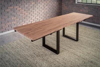 Produktbild von Refurbished Möbelretoure Baumkantentisch stone 200(300)x100cm mit Ansteckplatten U-Gestell schwarz  BARCELONA