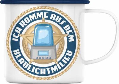 Produktbild von Trendation - Polizist Geschenk Emaille Tasse mit Spruch Geschenke Polizei Männer Lustig Blaulichtmilieu (Blau)