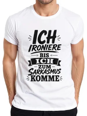 Obrázek produktu pro Tričko s potiskem "Ironuji, dokud se nedostanu k sarkasmu", pánské, bílé, velikost XL