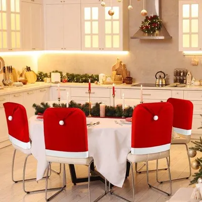 Productafbeelding van Stoelhoes set voor Kerst - Kerstdecoratie met 4 kerstmutsen