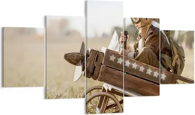 Produktbild von Bild auf Leinwand - Leinwandbild - 5 Teile - Kindheit Flugzeug Spielzeug - 125x70cm - Wand Bild - Wanddeko - Wandbilder - Leinwanddruck - Bilder - Wanddekoration - Leinwand bilder - EA125x70-4469