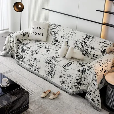 Produktbild von Weiches Chenille Sofa Decke mit Quasten - Wendbar 180x230 cm, Schwarz