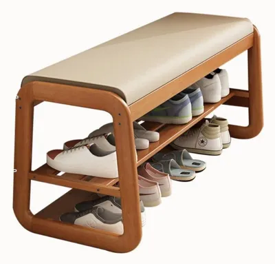 Immagine prodotto di Panca porta scarpe in bambù con seduta, ideale per l'ingresso, con spazio contenitivo, 80 cm