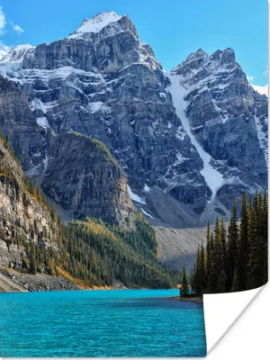 Produktbild von MuchoWow® Poster Berge hinter dem Moraine Lake in Kanada 90x120 cm - Wohnzimmer