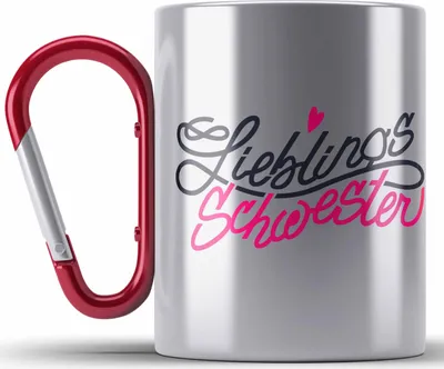 Produktbild von Trendation - Beste Schwester Edelstahl Tasse Karabiner Geschenk von Schwester an Schwester Lieblingsschwester (Rot)