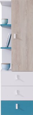 Furniture24 Schrank Planet PL-4, Hochschrank, Regal mit 3 Schubladen und 1 Tür Weiß/Eiche/Marine