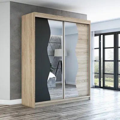 Produktbild von Schwebetürenschrank, 2-türig Schrank RIMA 180 cm (mit Spiegel) (Sonoma / schwarz / sonoma)