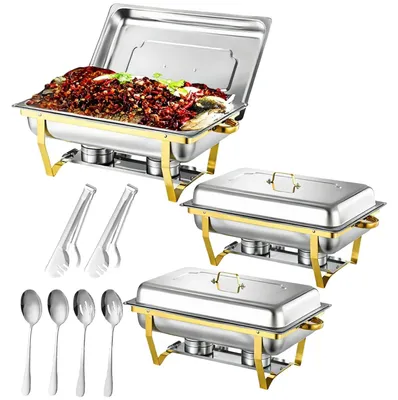 2er-Pack 9L Chafing-Dish, rechteckig, Edelstahl, Buffet-Warmhalteplatte