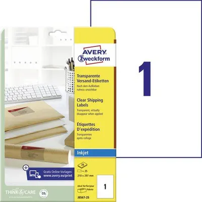 Produktbild von Avery - Etikett J8567-25 210x297mm A4 transparent 25 Etiketten