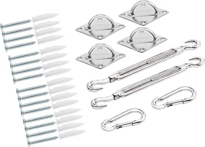Image de Detex Kit de fixation voile d'ombrage carré triangle fixation auvent kit accessoires de fixation matériel acier chromé