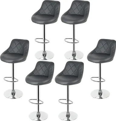 Produktbild von 6er Set Barhocker mit Lehne aus Kunstleder 360° drehbar höhenverstellbar - Barstuhl, Küchenhocker grau