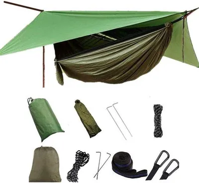 Produktbild von Famanu Hängematte mit Moskitonetz und Tarp - Wetterfest - Für 2 Personen