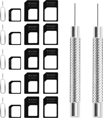 Produktbild von 4 in 1 Nano SIM Karten Adapte, 5 Set Nano SIM Card Adapter Kit, Micro zu Regular mit SIM Extractor, für Smartphone