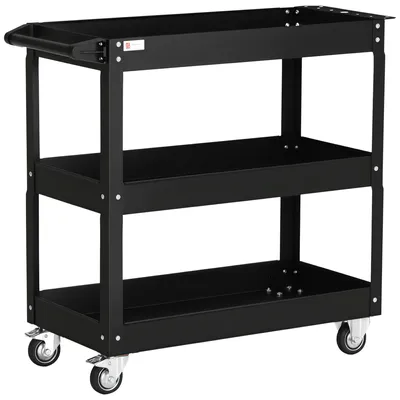Productafbeelding van Gereedschapswagen met 3 niveaus, 4 wielen, staal, 83B x 35,3D x 76H cm, zwart
