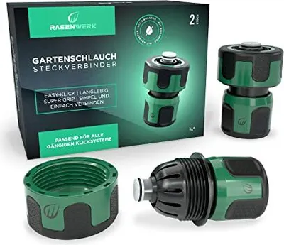 Produktbild von RASENWERK® - Gartenschlauch Steckverbinder mit Aquastop für 3/4 Zoll Schlauch - Wasserstop Premium Schlauchverbinder - Connector mit Wasserstop - 2 Stück