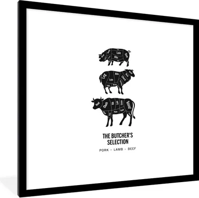 Produktbild von MuchoWow® Gerahmtes Poster Fleisch - Tiere - Kuh - Küche 40x40 cm - Poster mit Schwarzem Bilderrahmen Wandposter Rahmen Foto Bilder - Poster - Plakat im Rahmen