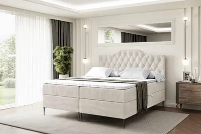 Produktbild von ALTDECOR  Boxspringbett mit Schwarz Füßen, Matratze und Lattenrost, Boxbett, Topper, Polsterbett mit Bettkasten, Bett mit Stauraum H4-Matratze, Doppelbett - VILA-1-FC- 180x200 - Beige Monolith 04