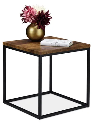 Bijzettafel 45 cm, Industrieel Design, Houtlook/Zwart