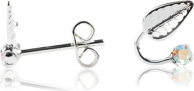 Produktbild von Ohrstecker 925 Sterling Silber mit Blatt und Zirkonia in verschiedenen Farben Farbe - Aurora Borealis