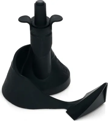 A black plastic kitchen appliance part against a white background.