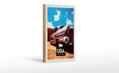 Produktbild von Holzschild Reise 12x18 cm USA Amerika Auto 75 Oldtimer Urlaub