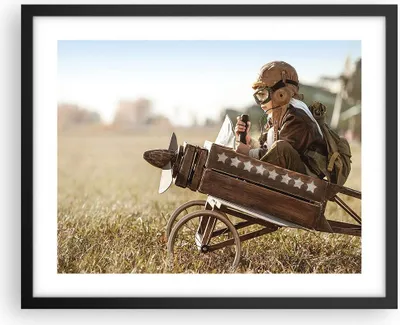 Produktbild von Gerahmtes Poster - Schwarzer Rahmen - Kindheit Flugzeug Spielzeug - 50x40 cm - Wand Bild - Wanddeko - Wandbilder - Kunstposter - Wandposter - Bilderrahmen - Bilder - Kunstdruck - P2BAA50x40-4469