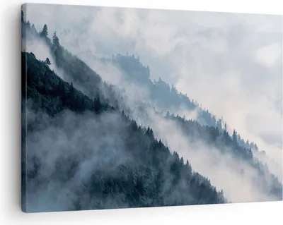 Produktbild von Bild auf Leinwand - Leinwandbild - Einteilig - Berge Nebel Bäume - 70x50cm - Wand Bild - Wanddeko - Wandbilder - Leinwanddruck - Bilder - Wanddekoration - Leinwand bilder - Wandbild - AA70x50-4429