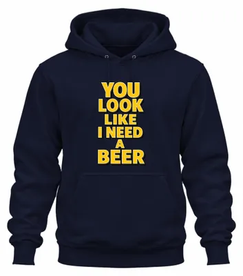 Obrázek produktu pro Vypadáte, jako bych potřeboval pivo. Tričko s kapucí "Lustig Bier Saufen Alkohol", tmavě modré, velikost S