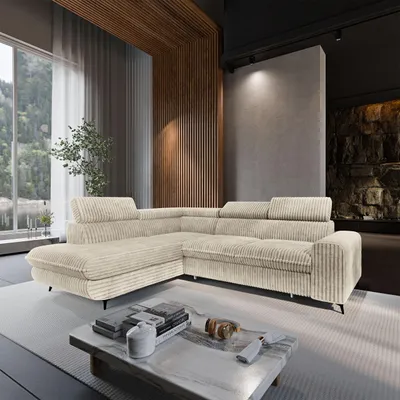 Produktbild von Masseno Ecksofa VELISS mit Schlaffunktion L-Form, Sofa mit Bettkasten, Wohnzimmersofa, Couch, Soffa, Bettsofa, Couchgarnitur- Creme, TILIA 03