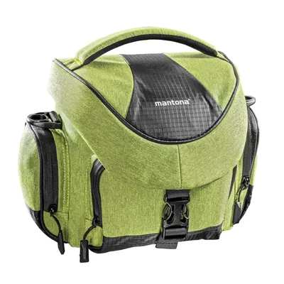 Image de Mantona Sac photo Premium – Compatible avec DSLR & DSLM avec objectif, protection contre la poussière, bandoulière rembourrée, fermeture à clip, couleur vert