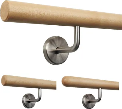 Produktbild von TIBU Handlauf Holz Ahorn Ø 35 mm für Geländer Länge 270 cm + 4 Halter und Enden gefast