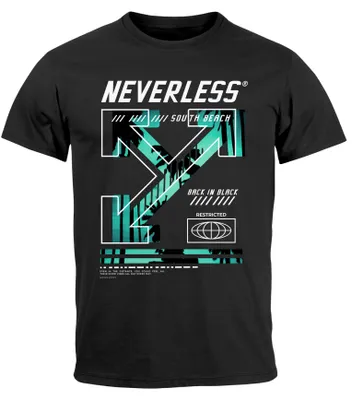 Produktbild von Herren T-Shirt Text Print Aufdruck South Beach Techwear Fashion Streetstyle Neverless® schwarz 4XL