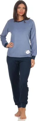 Produktbild von Damen Frottee Pyjama langarm Schlafanzug mit Bündchen und süsser Applikation - 201 13 565 ; hellblau , 40/42