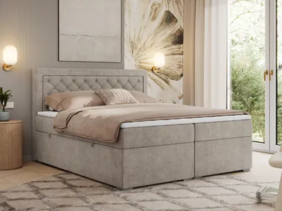 Produktbild von MKS MEBLE Boxspringbett 140x200 mit Bettkasten, Polsterbett 140x200 mit Matratze H4 Topper, Boxspringbett 140x200, Polsterbett 140x200, Bett 140x200 mit Kopfteil - Beige Struktur - H4 - JASIR