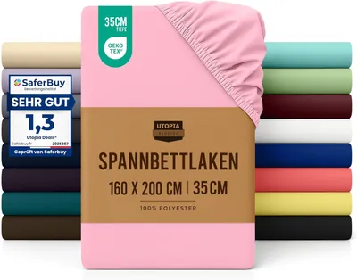 Produktbild von Utopia Bedding - Spannbettlaken 160x200cm - Rosa - Gebürstete Polyester-Mikrofaser Spannbetttuch - 35 cm Tiefe Tasche
