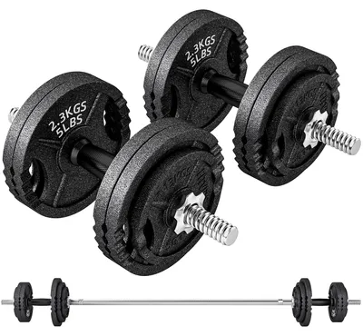 Immagine prodotto di Pesi per Palestra 2 in 1 da 42 kg con 14 Dischi Bilanciere e Manubri in Acciaio Nero