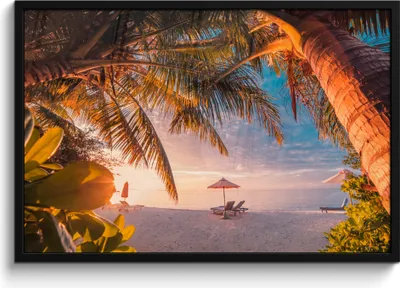 Produktbild von MuchoWow® MuchoWow® Gerahmtes Poster Strand - Palme - Meer 90x60 cm - Poster mit zchwarzem Bilderrahmen - Fotorahmen - Foto-Plakat