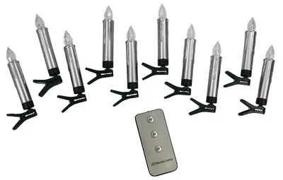 Produktbild von PBS 48465 Christbaumkerze LED - inkl Batterien und Fernbedienung, 10 Stück, silber