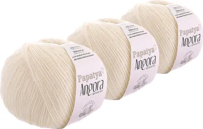 Papatya Angora Style Winterwolle 3er Pack 300g Strickgarn mit 20% Merinowolle Oeko-Tex Perlweiß.