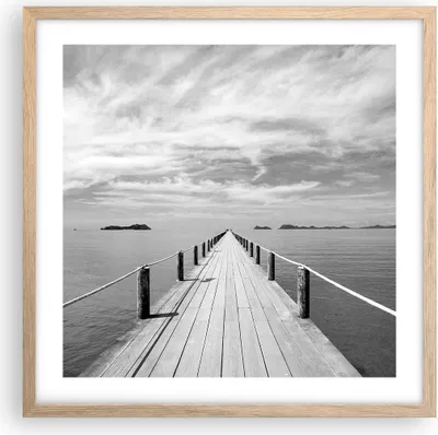 Produktbild von Gerahmtes Poster - Rahmen in heller Eiche - Holz Brücke Meer - 50x50 cm - Wand Bild - Wanddeko - Wandbilder - Kunstposter - Wandposter - Bilderrahmen - Bilder - Kunstdruck - P2NAC50x50-4985