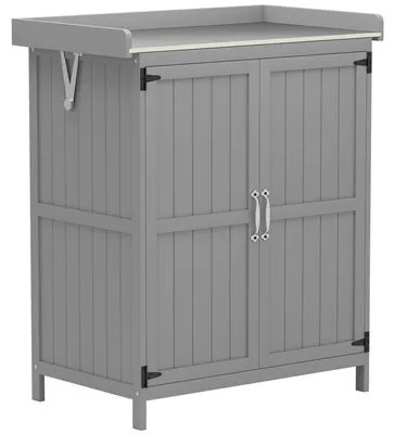 Zdjęcie produktu dla Szafka ogrodowa z blatem roboczym i drzwiczkami skrzydłowymi | Kolor: Szary | Wymiary: 43 x 74 x 88 cm